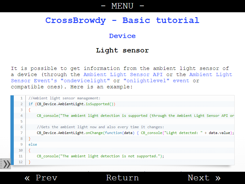 CrossBrowdy - Basic tutorial - Device: Light sensor