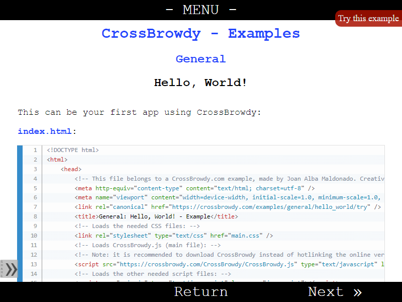Bing Helloworld Examples CrossBrowdy - Examples - General: Hello, World!